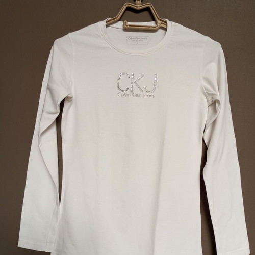 Unisex white long-sleeve shirt like new, round neck
