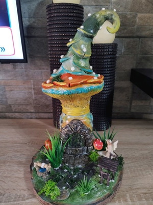 Handmade mushroom house with light, height 35 cm, new
