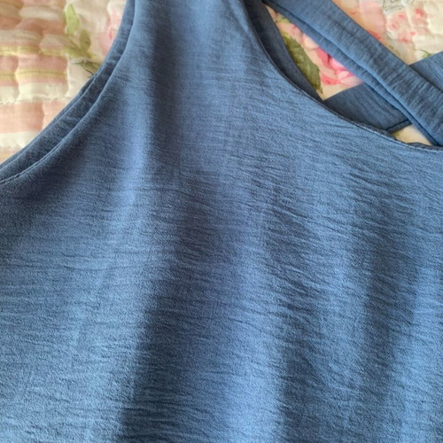 Sleeveless blouse blue raf new, one size with crisscross back
