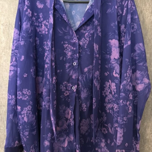 Purple shirt with transparency and flowers, like new, one size