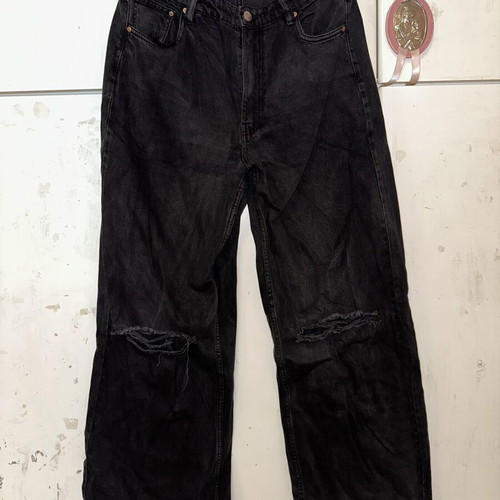 Bershka High Rise Wide Leg Black Jeans like new, ripped