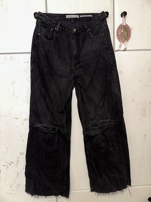 Bershka High Rise Wide Leg Black Jeans like new, ripped