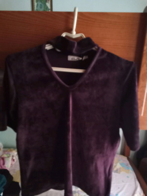 Velvet short-sleeve blouse Chaton purple like new, size S