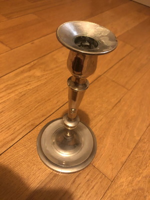 Metal Candlestick vintage silver color used, 1960-1980 Victorian design