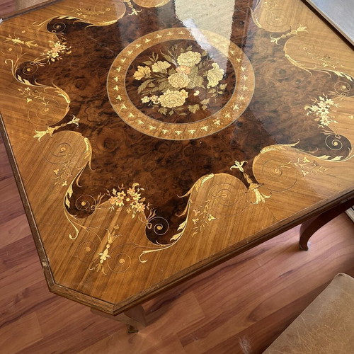 Handmade vintage marquetry coffee table
