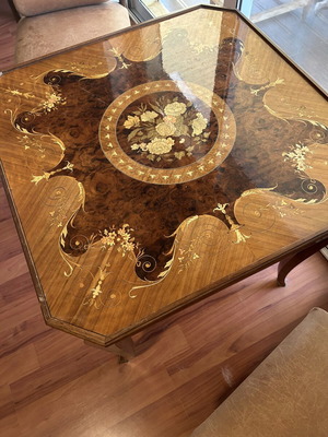 Handmade vintage marquetry coffee table