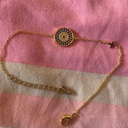 Anna Maria Mazaraki stainless steel bracelet new, gold with blue eye and cross
