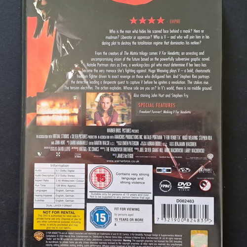 V for Vendetta DVD like new with English audio and subtitles