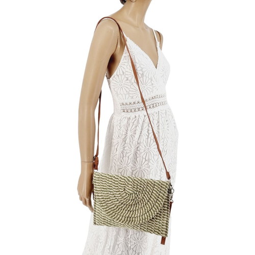 Straw crossbody bag new, beige with pistachio