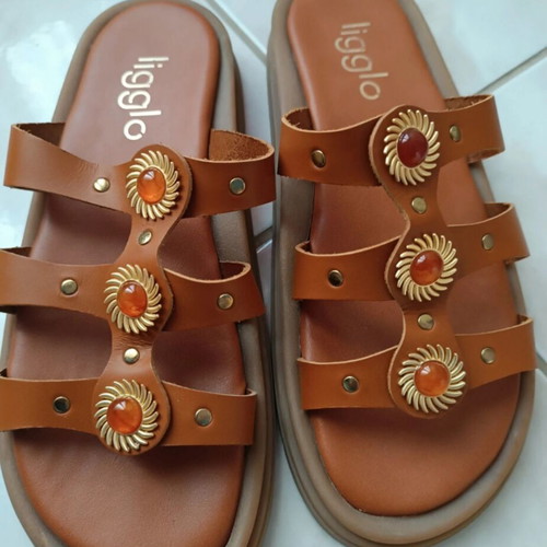 Ligglo Bohemian platform sandals, size 40, brown and gold