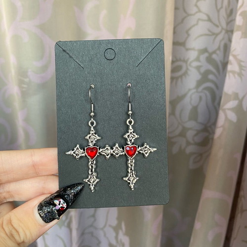 Red Gothic Cross Earrings New with Steel Hooks