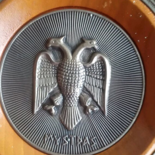 Wooden frame used with metal decoration Mystra double-headed eagle
