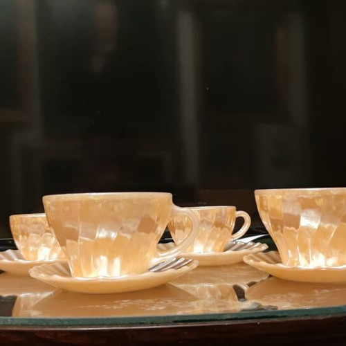 Vintage coffee and tea cups set used, 14 pieces with saucers