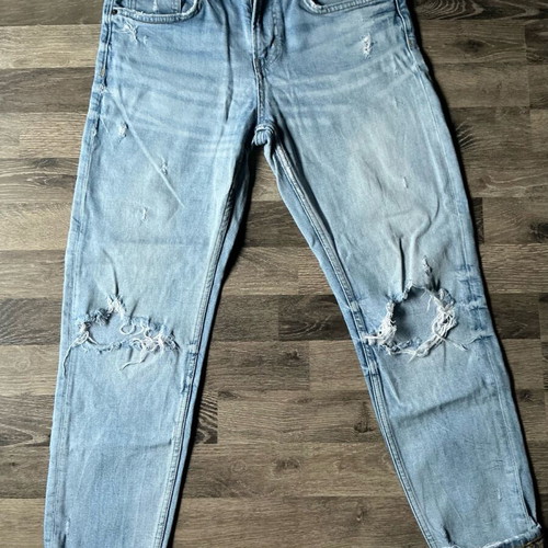 Zara jeans size 38 used, light blue ripped denim