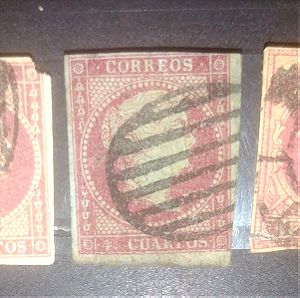 Ισπανία 1855-56-62 γραμματόσημα με ελαττώματα