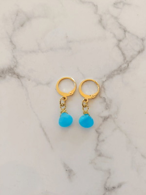 Stainless Steel Hoop Earrings with Turquoise Jade Beads, Handmade
