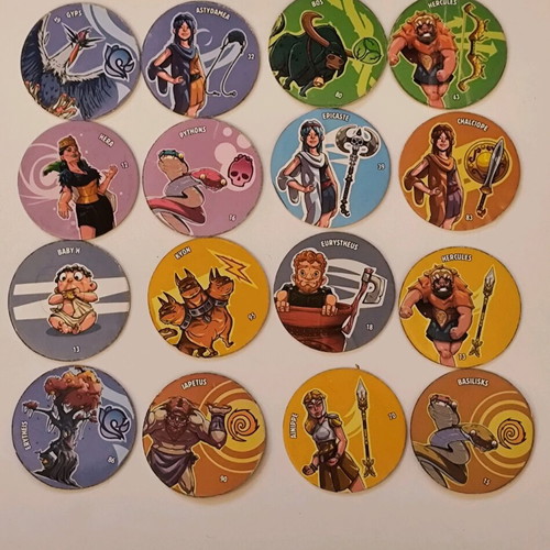 Chipicao Minions and Mythology collectible caps set used, 80 pieces