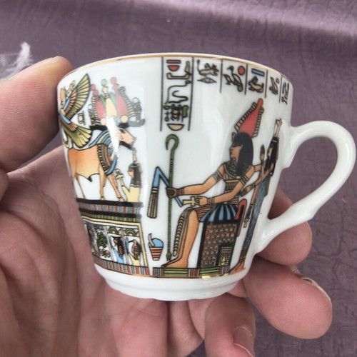 Fathy Mahmoud Egyptian Design Espresso Cup Set, 6 pcs with saucers and decorative mug