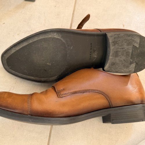 Zara Man leather double monk strap shoes, brown, size 43