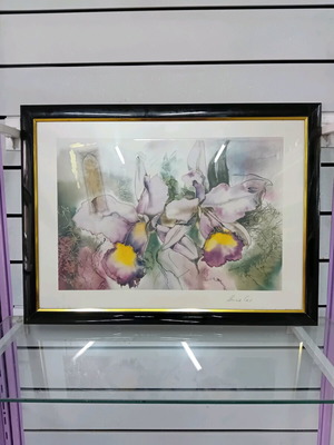 Framed picture with glass and black frame like new, 78x58 cm