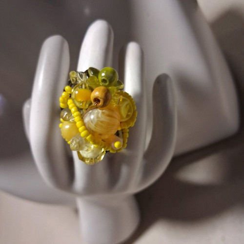 Handmade cluster rings with beads and crystals, adjustable size