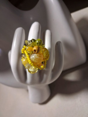 Handmade cluster rings with beads and crystals, adjustable size