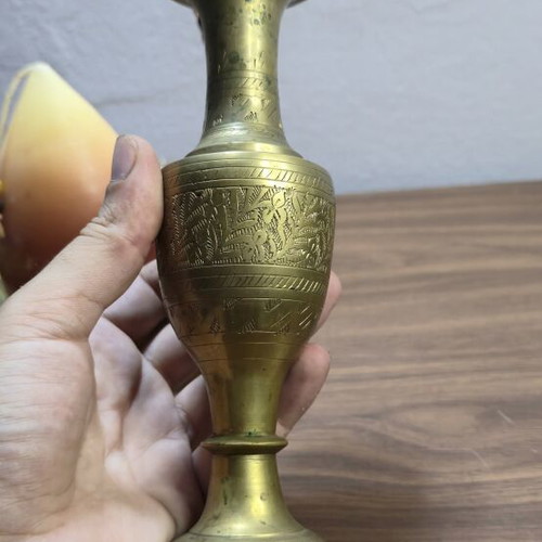 Carved Brass Vase and Decorative Basket Set like new