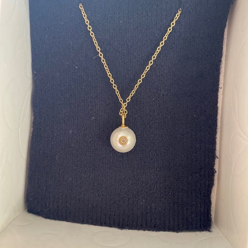 Necklace with pearl and zircon new, handmade