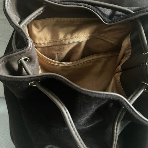 Women's backpack dark brown with velvet suede texture