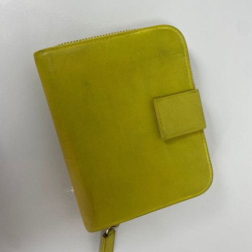 Prada canvas wallet used, yellow, leather interior