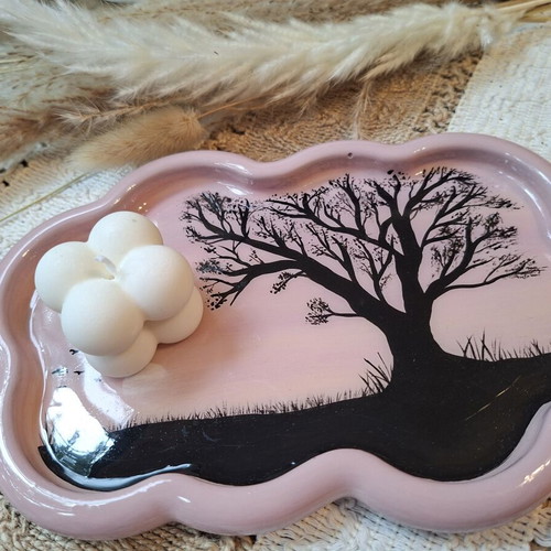 Handpainted Gypsum Tray with Acrylics and UV Resin Finish