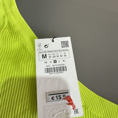 Top One Shoulder Zara καινούργιο, χρώμα lime, μέγεθος M