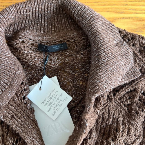 Zara men's knitted short-sleeve shirt cardigan, brown chocolate