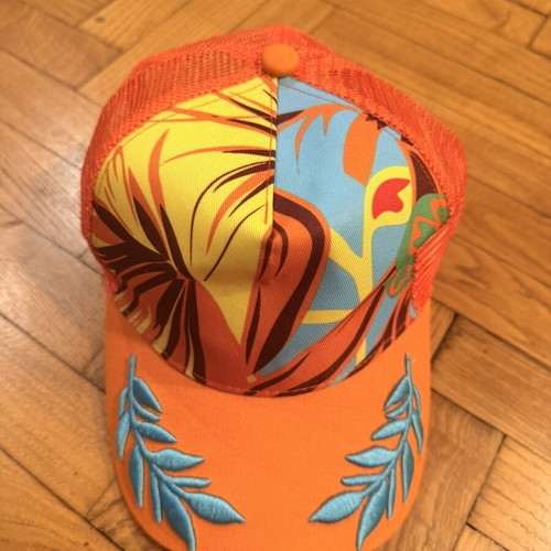 Orange hat with colorful pattern new, unused