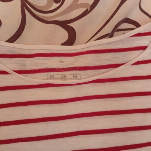 Stradivarius long-sleeve t-shirt, white and red stripes, size M