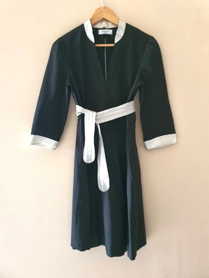 Axara Paris elegant black dress with white belt and pocket, like new, size L/XL