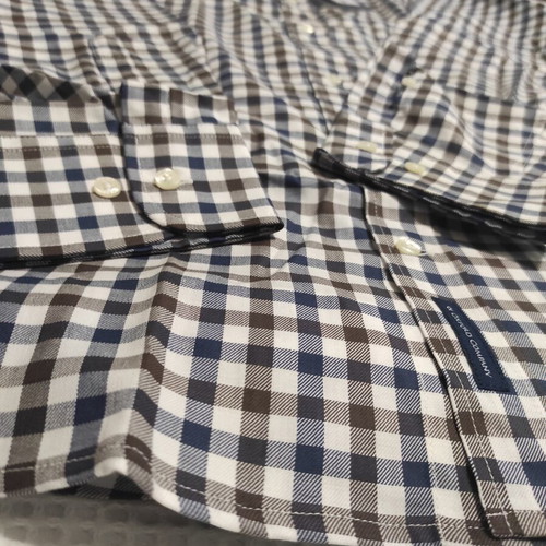 Oxford Company men's shirt new, blue-white-brown, XL