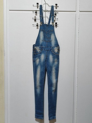 Skinny denim long overalls like new, size M, blue and white