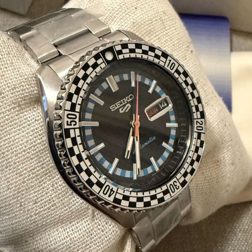Seiko 5 Sports SRPK67K1 Black & White Checker Flag Special Edition New