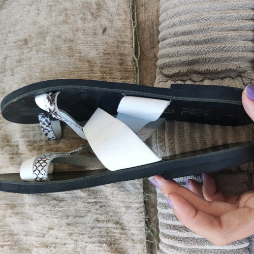 Flat leather sandals used, Greek made, size 41, white