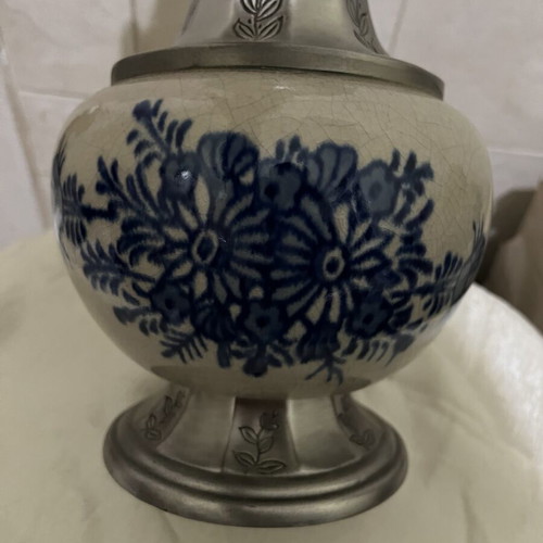 Vintage porcelain and pewter vase like new