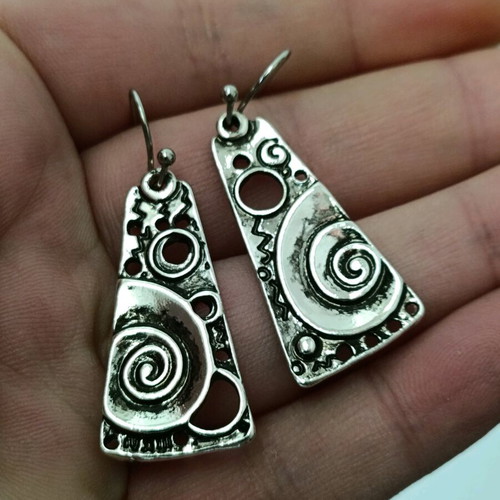 Ethnic women's embossed dangle earrings with oxidation finish steel new