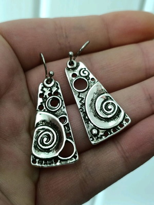 Ethnic women's embossed dangle earrings with oxidation finish steel new
