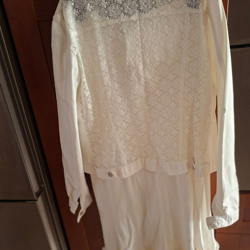 Anna Riska linen skirt and cotton denim jacket set with lace, like new