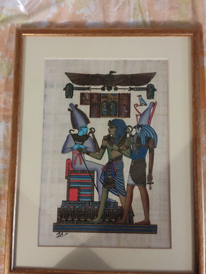 Papyrus paintings used from Egypt in wooden frames, set of 4