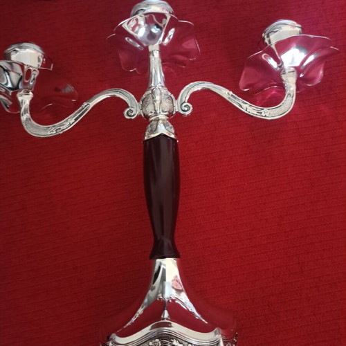 Metal candlestick silver color new with box