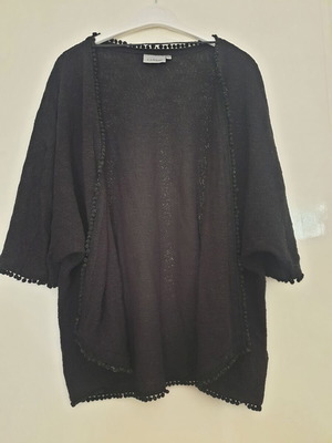 Cardigan with pom poms like new, black, size L, cotton