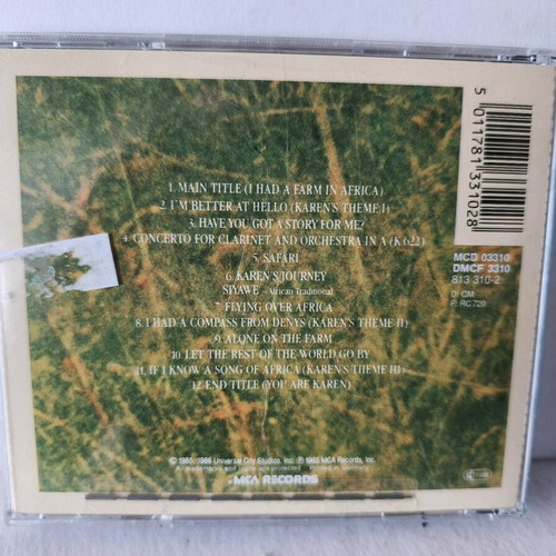 Out of Africa soundtrack CD like new, entechno