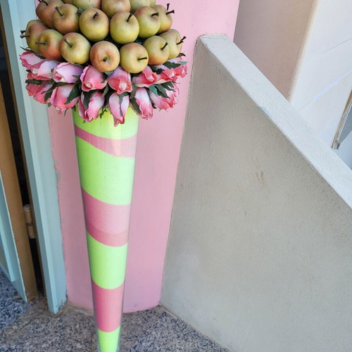 Tall Vases with Artificial Roses and Apples premium centerpieces