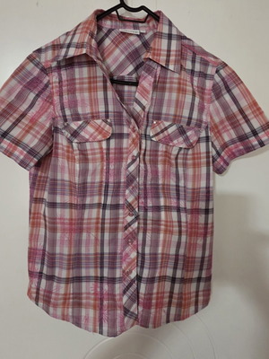 Women's checked shirt pink and white like new, casual style